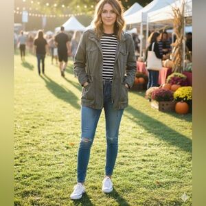 Army Green Utility Jacket with hood . Size Large